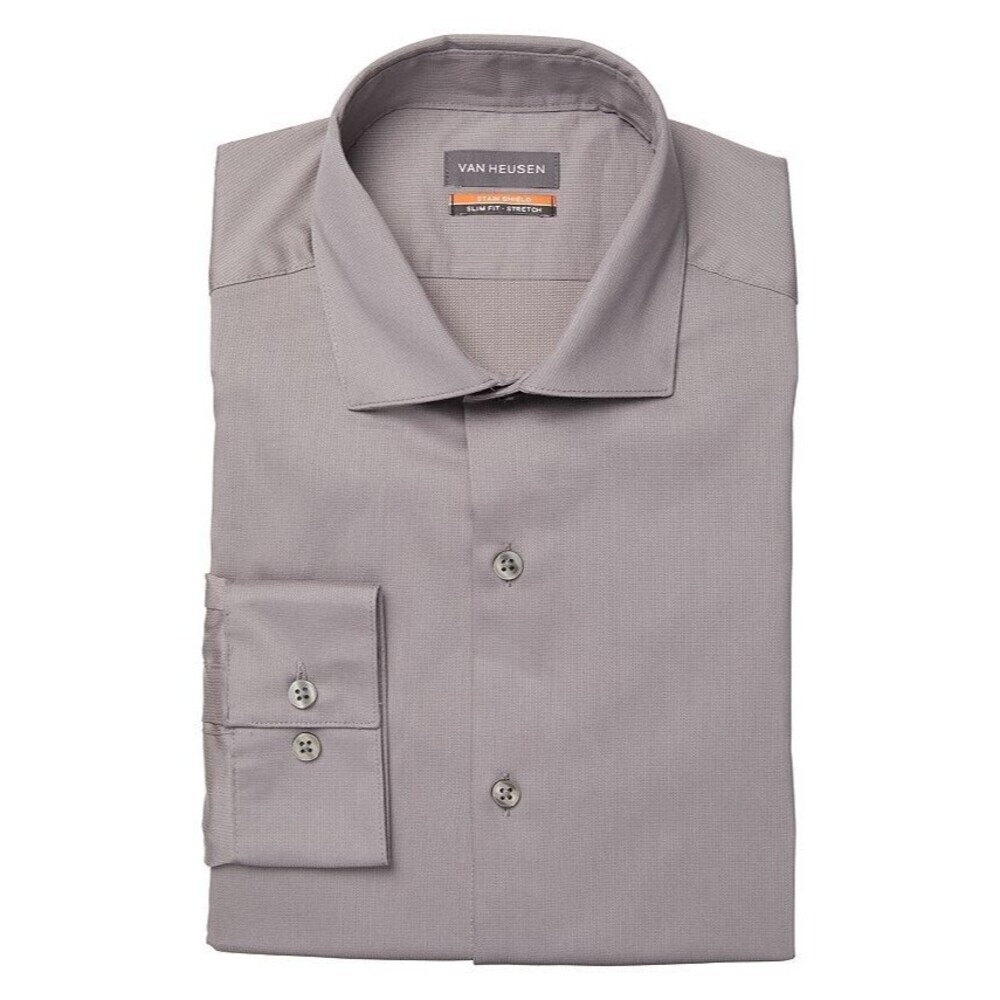 Van Heusen Men's Stain Shield Regular Fit Dress Shirt Steel Gray M 15-15.5/34-35